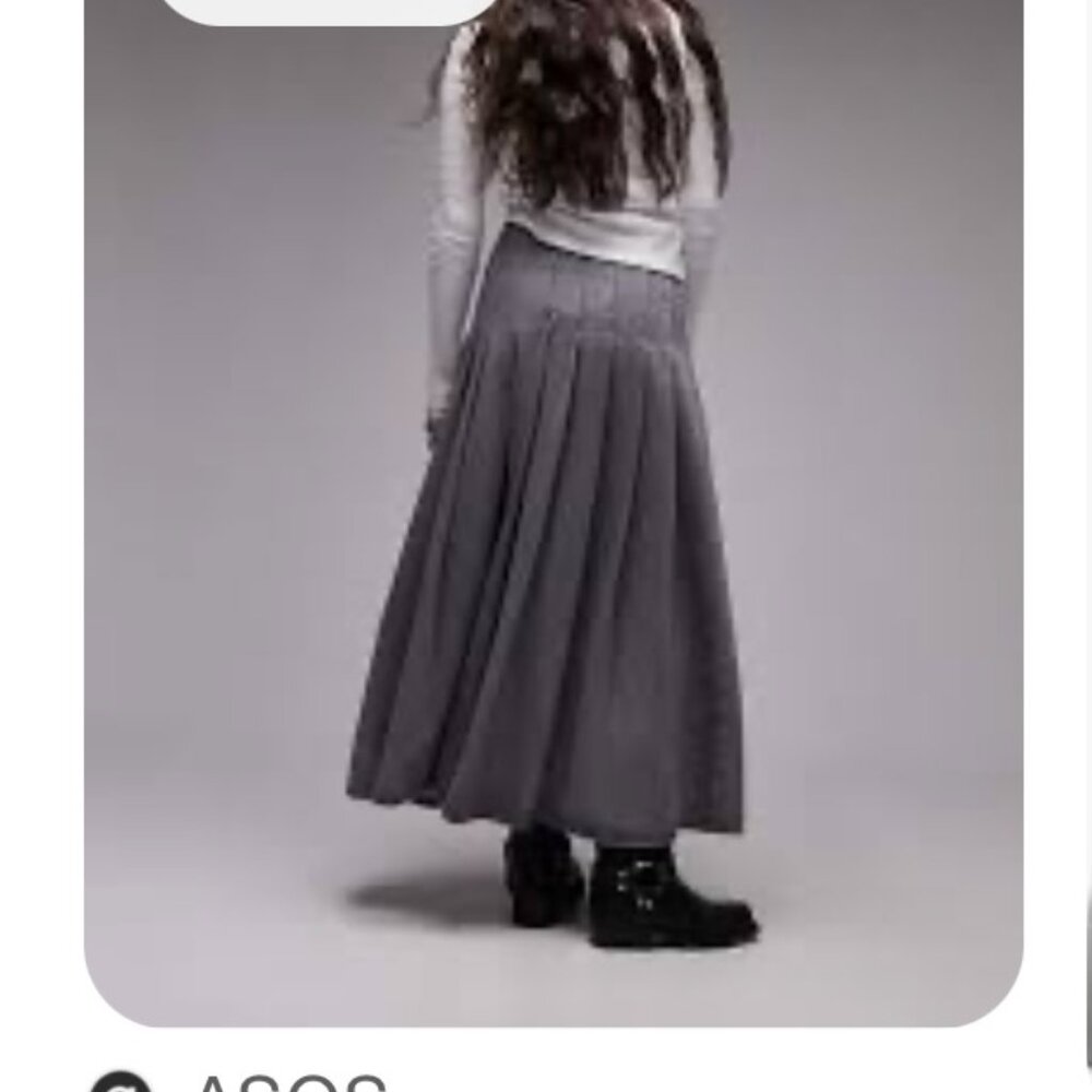 TopShop Gray Denim Pleated Midi Skirt NWT